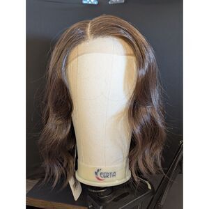 13x6 HD Lace Front 16IN Heat Resistant Synthetic Wig Brown w/ Carmel Highlights